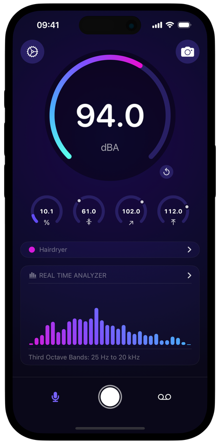 An iPhone with Decibel Meter Ultra by Ultrafine onscreen